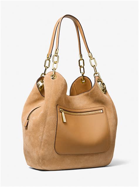 michael kors lillie large suede shoulder bag|pale peanut mk.